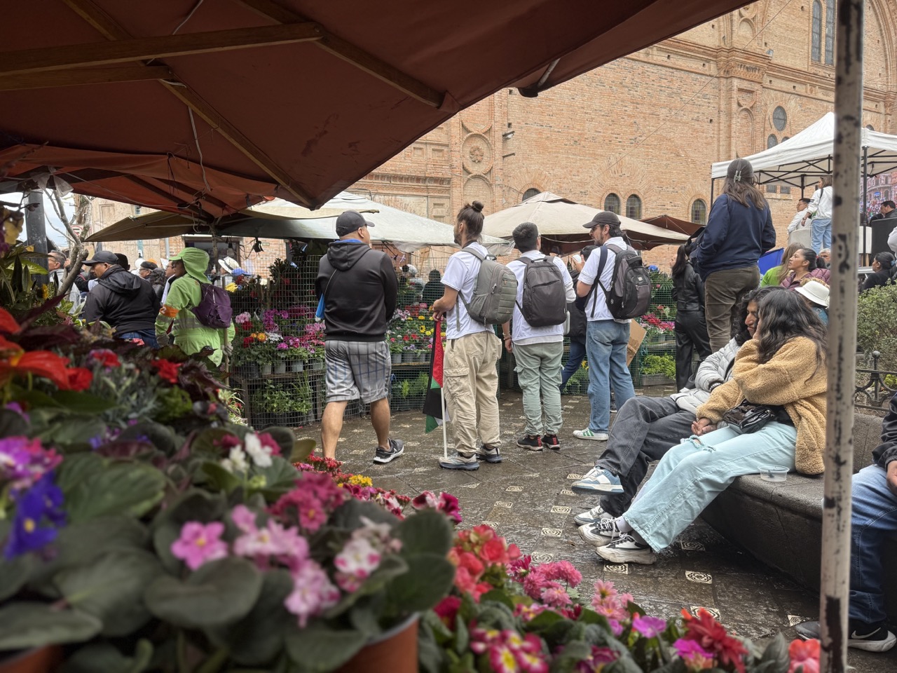 Protesters carrying banners opposing mining projects
